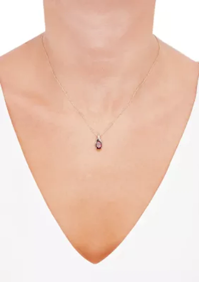1/10 ct. t.w. Diamond and Garnet Pendant Necklace with 18" Rope Chain in 10K Yellow Gold