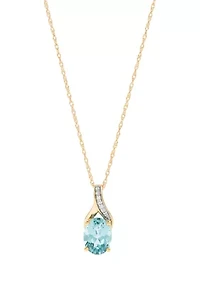 1/10 ct. t.w. Diamond and Aquamarine Pendant Necklace with 18" Rope Chain in 10K Yellow Gold