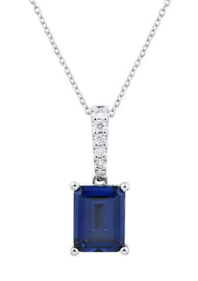 1/10 ct. t.w. Lab Created Sapphire and Lab Created Diamond Pendant Necklace with 18'' Cable Chain in 10K White Gold