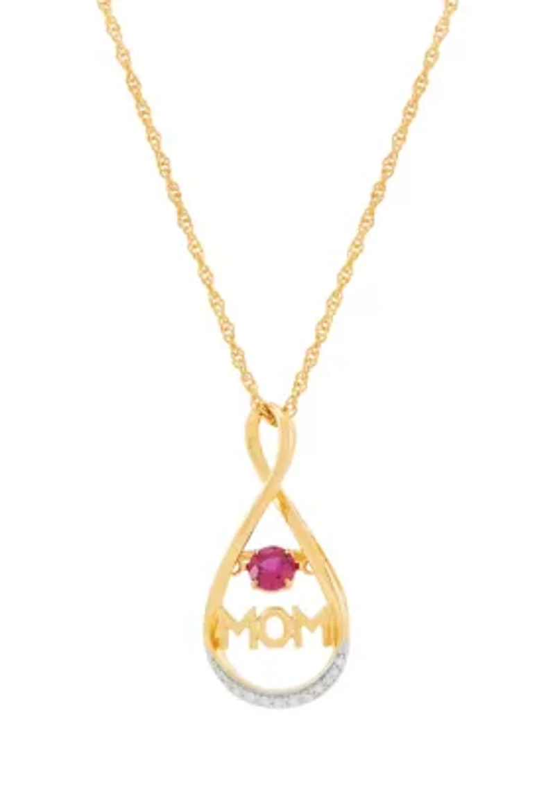 1/10 ct. t.w. Diamond and Lab Grown Ruby Pendant with 18" Rope Chain