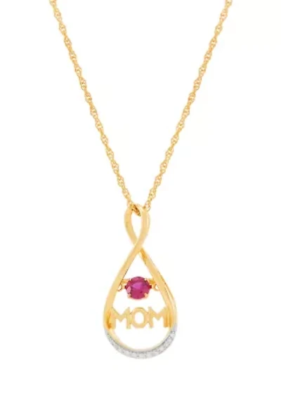 1/10 ct. t.w. Diamond and Lab Grown Ruby Pendant with 18" Rope Chain