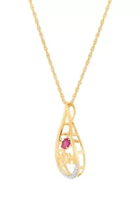 1/10 ct. t.w. Diamond and Lab Grown Ruby Pendant with 18" Rope Chain