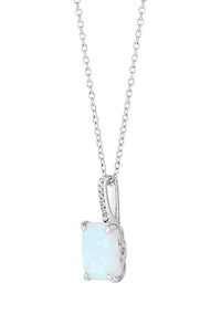 Lab Grown Emerald Cut Opal and Diamond Accent Pendant with 18" Cable Chain in Sterling Silver