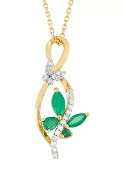 Emerald and 1/10 ct. t.w. Diamond Pendant with 18" Cable Chain in 10K Yellow Gold