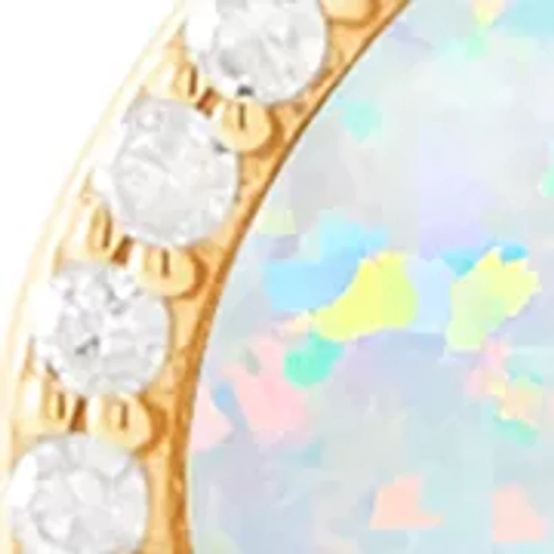 1/8 ct. t.w. Lab Grown Diamond and Opal Pendant with 18" Rope Chain in 10K Yellow Gold