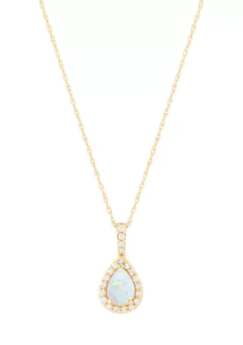 1/8 ct. t.w. Lab Grown Diamond and Opal Pendant with 18" Rope Chain in 10K Yellow Gold