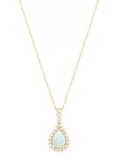1/8 ct. t.w. Lab Grown Diamond and Opal Pendant with 18" Rope Chain in 10K Yellow Gold