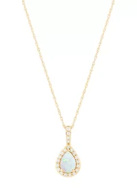 1/8 ct. t.w. Lab Grown Diamond and Opal Pendant with 18" Rope Chain in 10K Yellow Gold