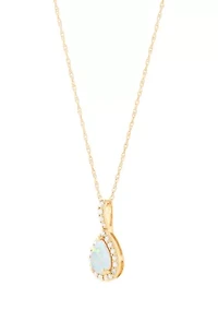 1/8 ct. t.w. Lab Grown Diamond and Opal Pendant with 18" Rope Chain in 10K Yellow Gold