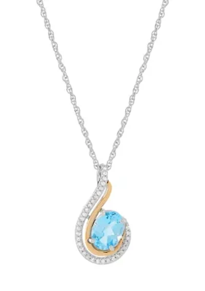 1/10 ct. t.w. Diamond and Swiss Blue Topaz Pendant with 18" Rope Chain in Sterling Silver and 10K Yellow Gold