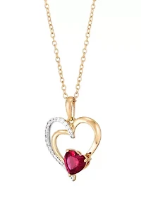 Lab Grown Ruby and White Sapphire Heart Pendant with 18" Cable Chain in Gold Over Sterling Silver