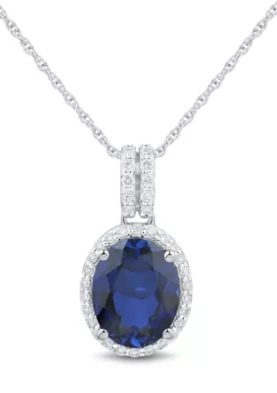 Lab Grown Sapphire and 1/4 ct. t.w. Lab Grown Diamond Pendant with 18" Rope Chain in Sterling silver