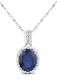 Lab Grown Sapphire and 1/4 ct. t.w. Lab Grown Diamond Pendant with 18" Rope Chain in Sterling silver