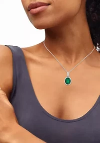 Lab Grown Emerald and 1/4 ct. t.w. Lab Grown Diamond Pendant with 18" Rope Chain in Sterling Silver