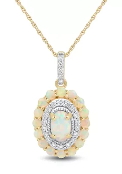 1/6 ct. t.w. Lab Grown Opal and Diamond Pendant Necklace with 18'' Rope Chain in Gold Over Sterling Silver