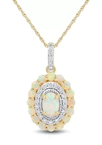 1/6 ct. t.w. Lab Grown Opal and Diamond Pendant Necklace with 18'' Rope Chain in Gold Over Sterling Silver