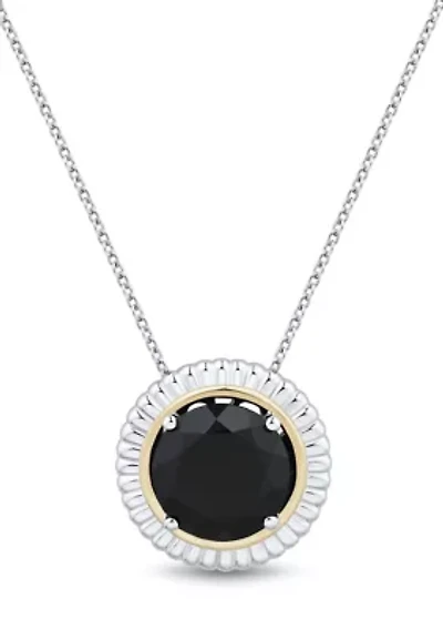 Onyx Pendant with 20" Forzatina Chain in Sterling Silver and 10K Yellow Gold
