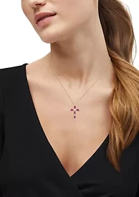 Lab Grown Ruby and 1/4 ct. t.w. Diamond Cross Pendant with 18" Rope Chain