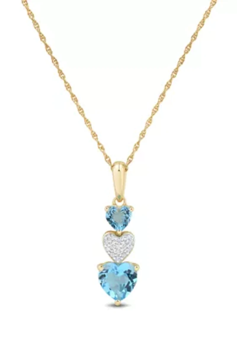 Diamond Accent and Swiss Blue Topaz Pendant with 18" Rope Chain in 10K Yellow Gold
