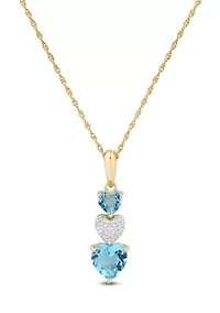 Diamond Accent and Swiss Blue Topaz Pendant with 18" Rope Chain in 10K Yellow Gold