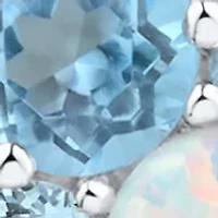 Lab Grown Diamond Accent and Swiss Blue Topaz and Lab Grown Opal Butterfly Pendant with 18" Rope Chain