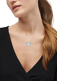 Lab Grown Diamond Accent and Swiss Blue Topaz and Lab Grown Opal Butterfly Pendant with 18" Rope Chain
