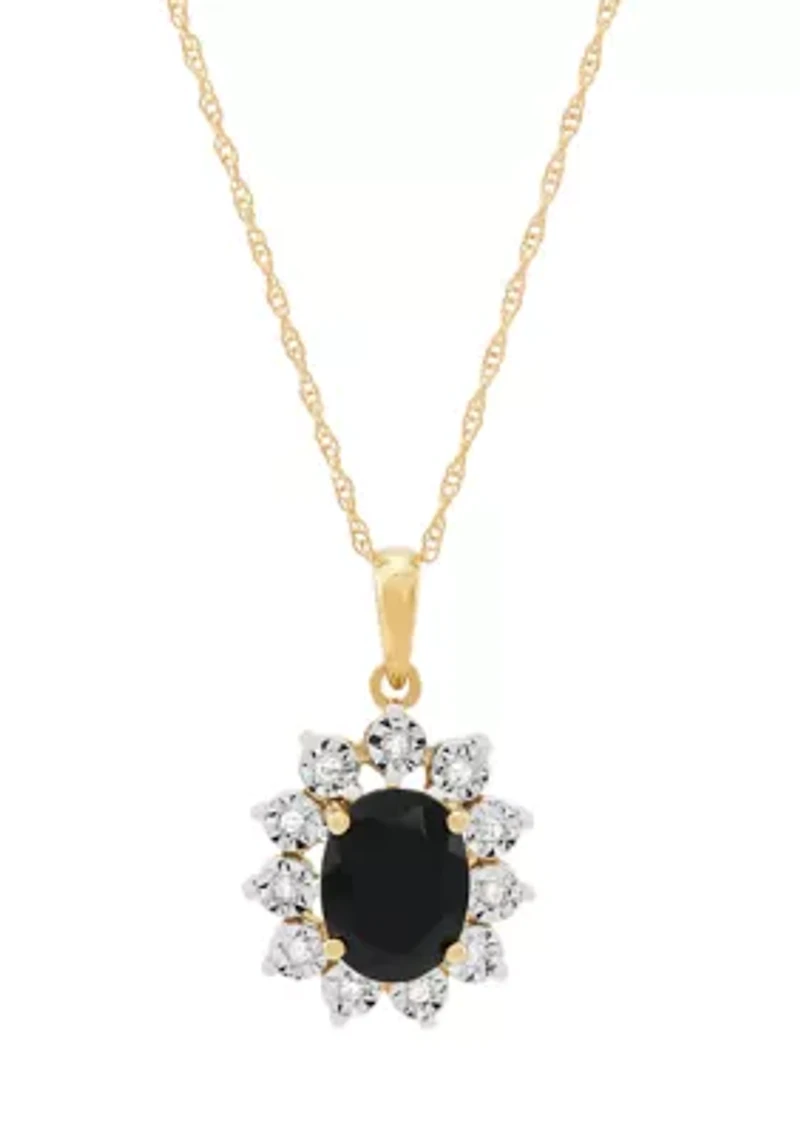 Onyx and Diamond Accent Flower Pendant with 18" Rope Chain in 10K Yelow Gold