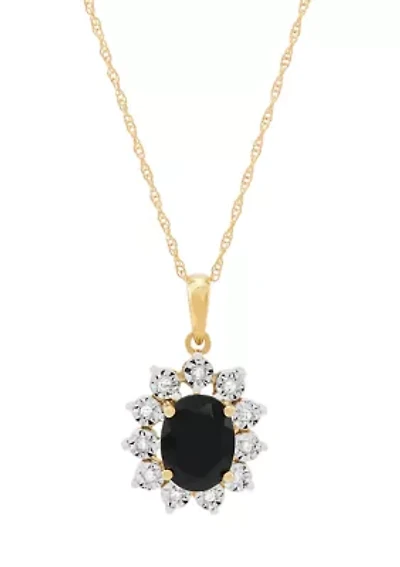 Onyx and Diamond Accent Flower Pendant with 18" Rope Chain in 10K Yelow Gold
