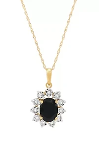 Onyx and Diamond Accent Flower Pendant with 18" Rope Chain in 10K Yelow Gold