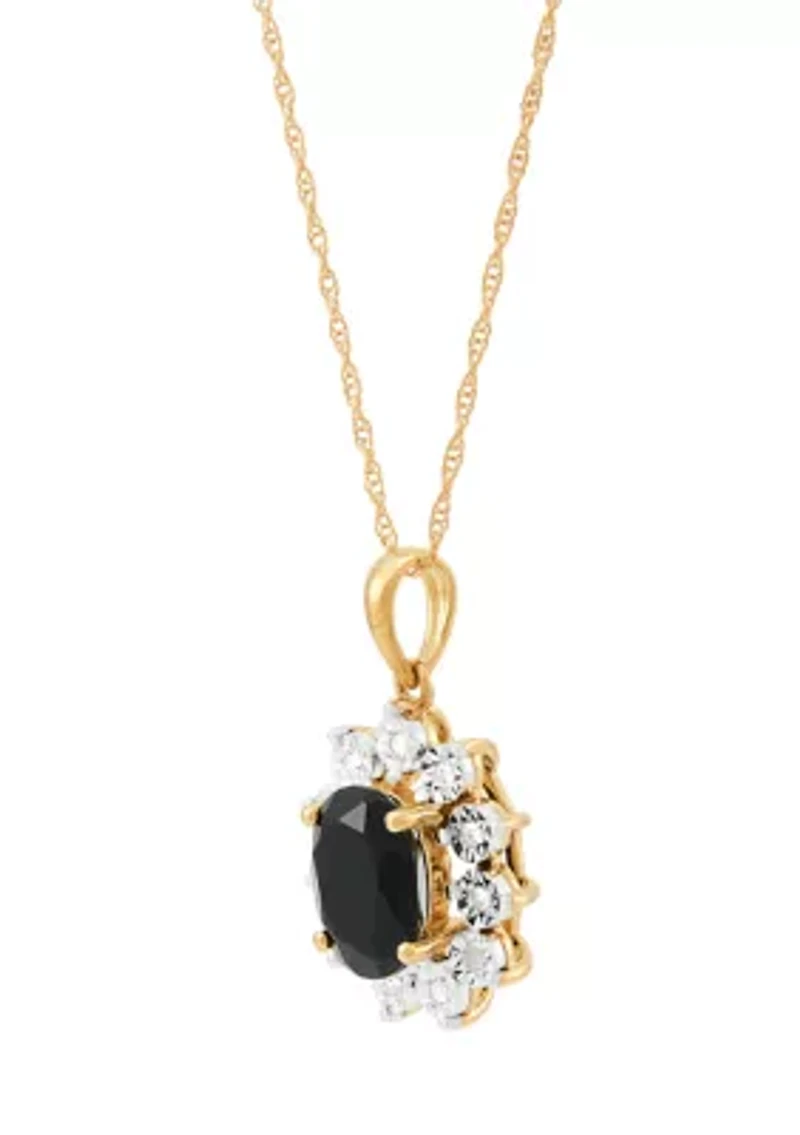 Onyx and Diamond Accent Flower Pendant with 18" Rope Chain in 10K Yelow Gold