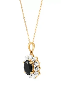 Onyx and Diamond Accent Flower Pendant with 18" Rope Chain in 10K Yelow Gold