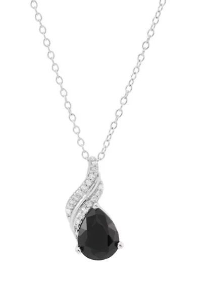 Onyx and Diamond Accent Pendant with 18" Cable Chain inSterling Silver
