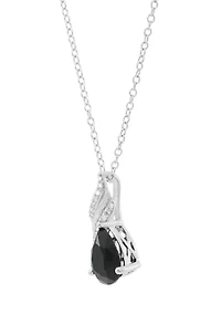 Onyx and Diamond Accent Pendant with 18" Cable Chain inSterling Silver