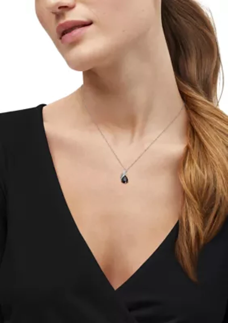 Onyx and Diamond Accent Pendant with 18" Cable Chain inSterling Silver