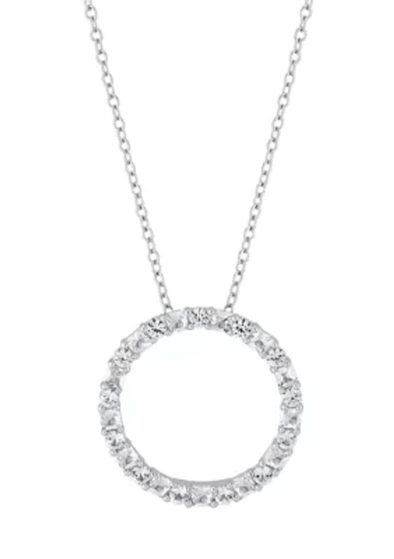 1.37 ct. t.w. Lab Grown White Sapphire Circle Pendant with 18" Cable Chain in Sterling Silver