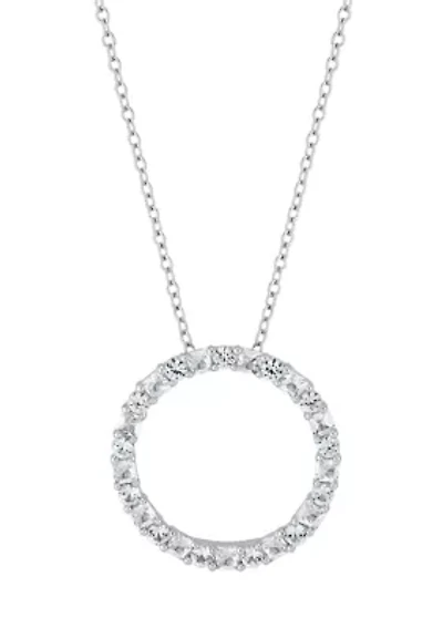 1.37 ct. t.w. Lab Grown White Sapphire Circle Pendant with 18" Cable Chain in Sterling Silver