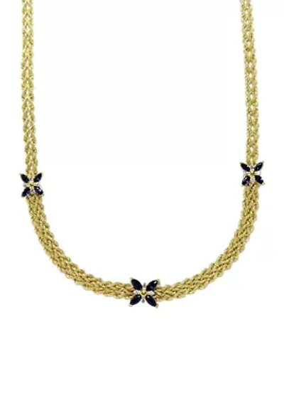 Created Sapphire and White Cubic Zirconia Gold Plated Necklace in Sterling Silver
