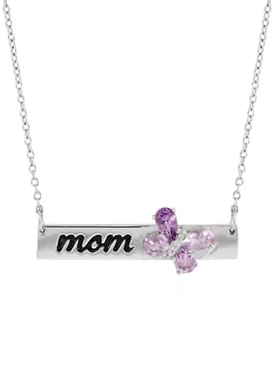 Diamond and Amethyst Butterfly on Bar Necklace in Sterling Silver