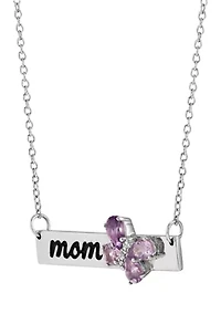 Diamond and Amethyst Butterfly on Bar Necklace in Sterling Silver
