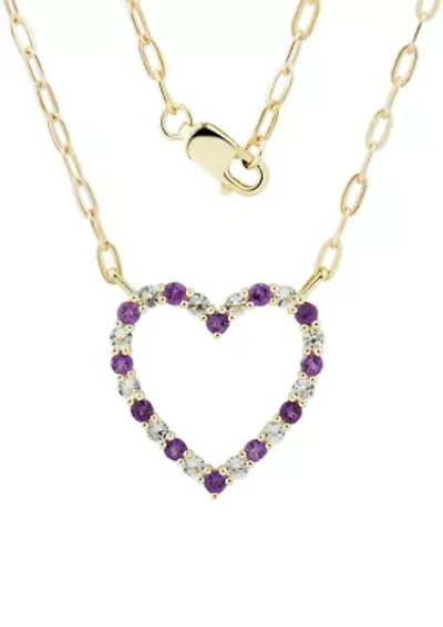 White Topaz and Amethyst Heart Necklace in 10K Yellow Gold