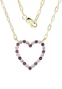 White Topaz and Amethyst Heart Necklace in 10K Yellow Gold