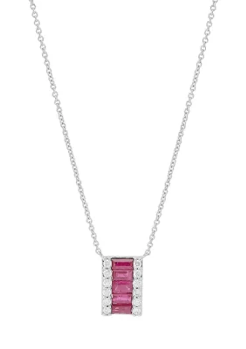 1/6 ct. t.w. Diamond and Ruby Necklace in 10K White Gold