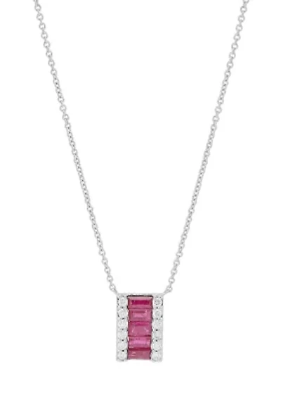 1/6 ct. t.w. Diamond and Ruby Necklace in 10K White Gold