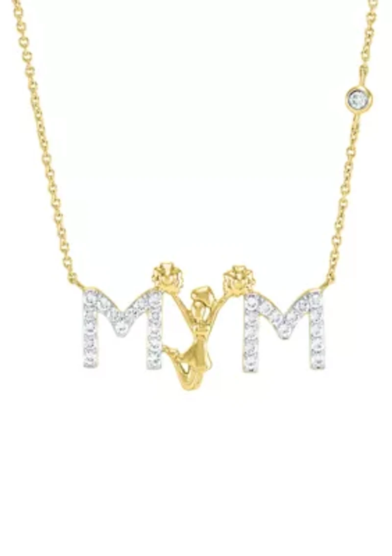 Lab Grown White Sapphire Sport Theme Mom Necklace in Gold Over Sterling Silver