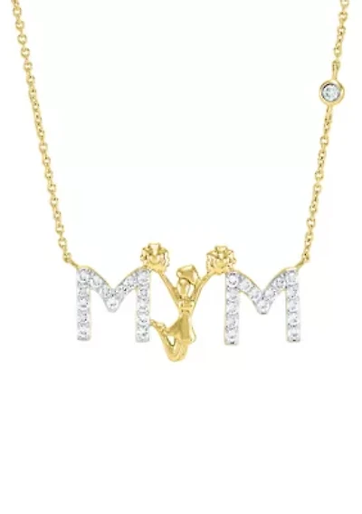 Lab Grown White Sapphire Sport Theme Mom Necklace in Gold Over Sterling Silver