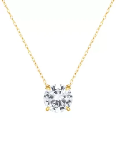 Lab Grown White Sapphire Pendant Necklace with 18" Rope Chain in 10K Yellow Gold