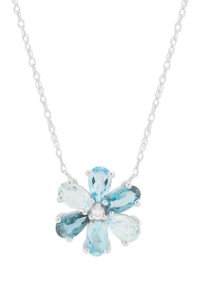 Diamond Accent and Multi Blue Topaz Necklace in 10K White Gold