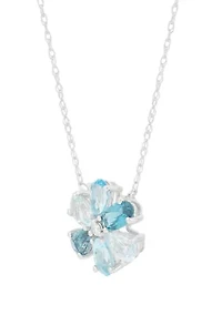 Diamond Accent and Multi Blue Topaz Necklace in 10K White Gold