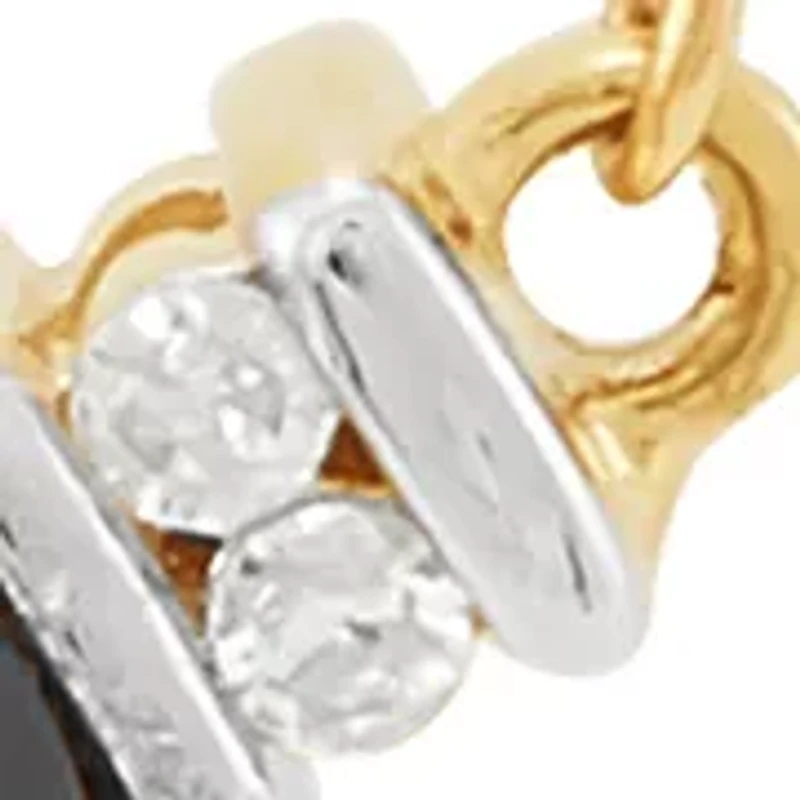 Three Stone Onyx and Diamond Accent Necklace in 10K Yellow Gold