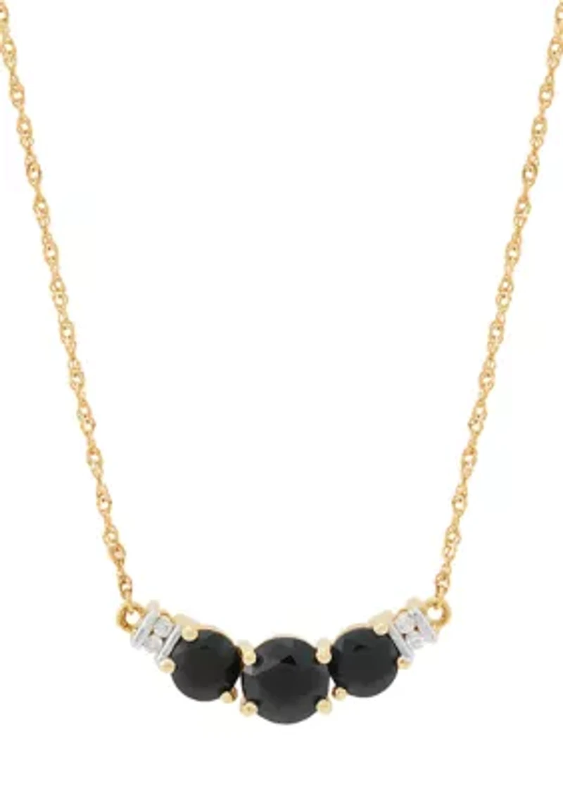 Three Stone Onyx and Diamond Accent Necklace in 10K Yellow Gold